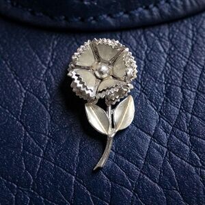 Silver Tone Carnation Flower Brooch Pin, Textured Floral Lapel Pin, Vintage Look